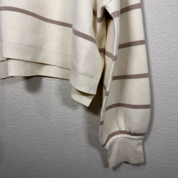 Free People Cream and Tan Striped Turtleneck Sweater Women's Large - Picture 4 of 8